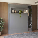 Easy-Lift Queen Murphy Wall Bed in Grey with Bookshelf - Sharicks