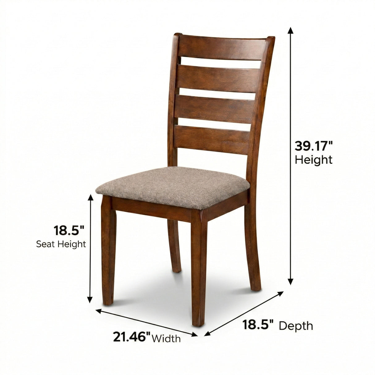 Traditional Dining Chairs, Set of 2, Dirty Oak Finish with Greige Polyester Upholstered Seats Solid Rubberwood