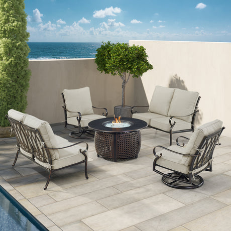 Black Aluminum Fire Table Set with Two Loveseats and Two Club Chairs - Sharicks