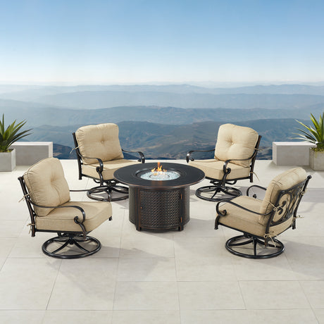 Black Aluminum Fire Table Set with Four Club Chairs - Sharicks