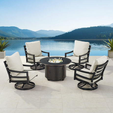 Black Aluminum Fire Table Set with Four Club Chairs - Sharicks