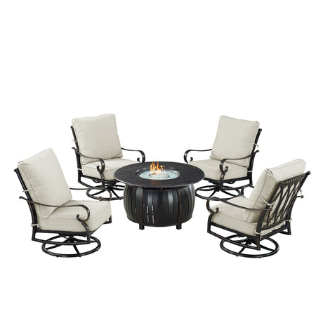 Black Aluminum Fire Table Set with Four Club Chairs - Sharicks