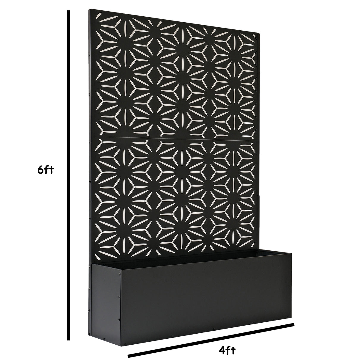 6 ft. X 4 ft. Black Freestanding Metal Privacy Screen Room Divider with Flower Box