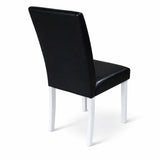 Modern 5-Piece 43.3 Inch Rectangular Dining Set, White Finish with Black PU Leather Upholstered Chairs, Solid Rubberwood