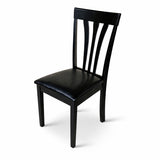 Modern Dining Chairs, Set of 2, Black Finish with Black PU Leather Upholstered Seats Solid Rubberwood