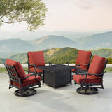 Black Aluminum Fire Table Set with Four Club Chairs