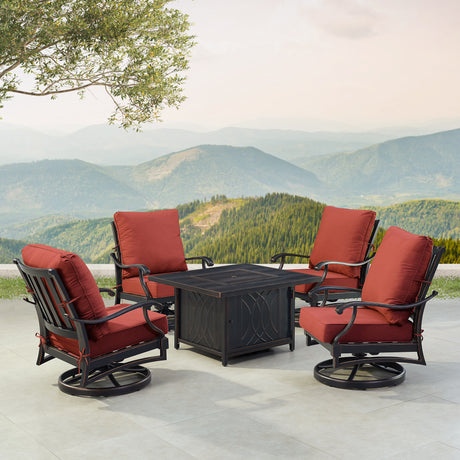 Black Aluminum Fire Table Set with Four Club Chairs - Sharicks