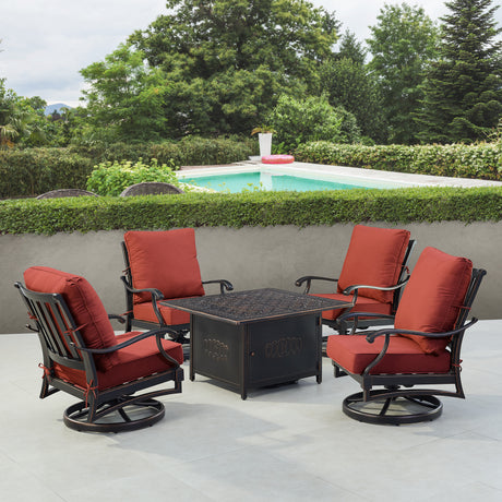 Black Aluminum Fire Table Set with Four Club Chairs - Sharicks