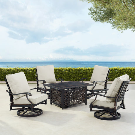 Black Aluminum Fire Table Set with Four Club Chairs - Sharicks