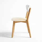 Modern Dining Chairs, Set of 2, White/Natural Finish with Beige Polyester Upholstered Seats Solid Rubberwood