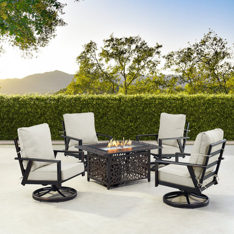 Black Aluminum Fire Table Set with Four Club Chairs - Sharicks