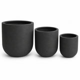Set of 3 Round Cylinder Polystone Indoor/Outdoor Planters, Black