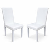 Modern Dining Chairs, Set of 2, White Finish with White PU Leather Upholstered Seats Solid Rubberwood
