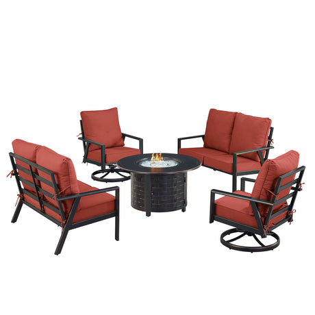 Black Aluminum Fire Table Set with Two Deep Seating Loveseat with Cushions and Two Club Chairs - Sharicks