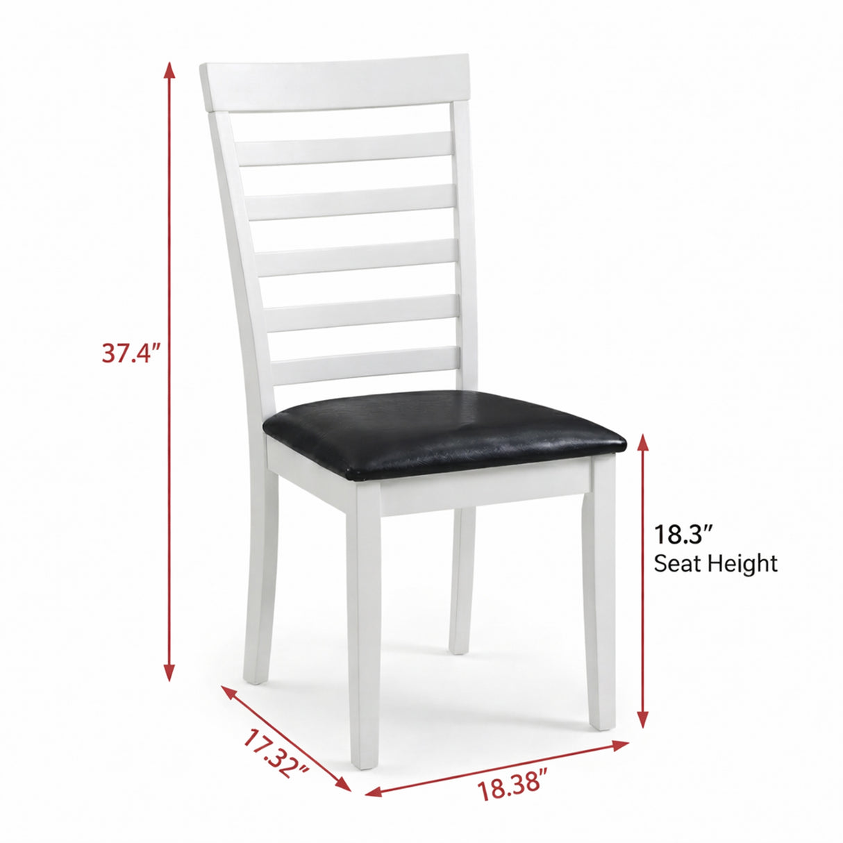 Traditional 7-Piece 59 Inch Rectangular Dining Set, White Finish with Black PU Leather Upholstered Chairs, Solid Rubberwood