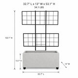 Smooth Rectangular Polystone Planter with Steel Trellis and Wheels, Gray