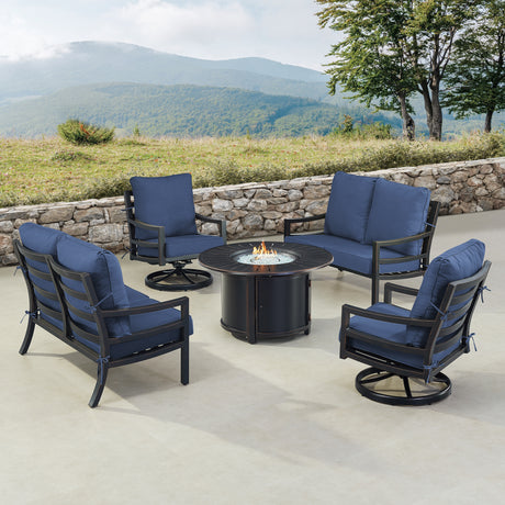 Black Aluminum Fire Table Set with Two Loveseats and Two Club Chairs - Sharicks