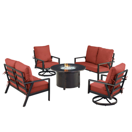 Black Aluminum Fire Table Set with Two Deep Seating Loveseat with Cushions and Two Club Chairs - Sharicks