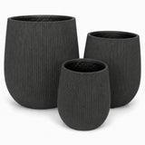 Set of 3 Fluted Round Polystone Indoor/Outdoor Planters, Black