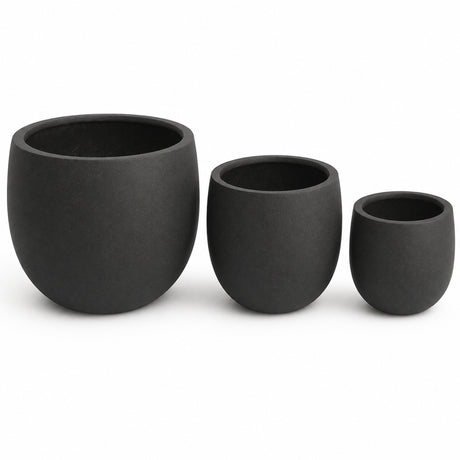 Set of 3 Round Polystone Indoor/Outdoor Planters, Black
