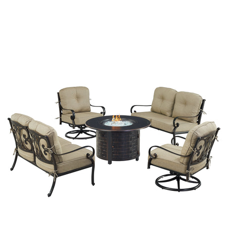 Black Aluminum Fire Table Set with Two Deep Seating Loveseat with Cushions and Two Club Chairs - Sharicks