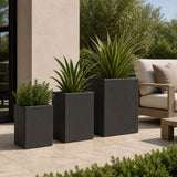 Set of 3 Rectangular Polystone Indoor/Outdoor Planters, Black