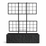Rock Texture Rectangular Polystone Planter with Steel Trellis, Black