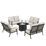 Black Aluminum Fire Table Set with Four Deep Seating Loveseats