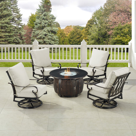 Black Aluminum Fire Table Set with Four Club Chairs - Sharicks