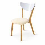 Modern Dining Chairs, Set of 2, White/Natural Finish with Beige Polyester Upholstered Seats Solid Rubberwood