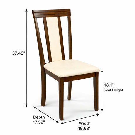 Traditional Dining Chairs, Set of 2, Dirty Oak Finish with Beige Polyester Upholstered Seats Solid Rubberwood