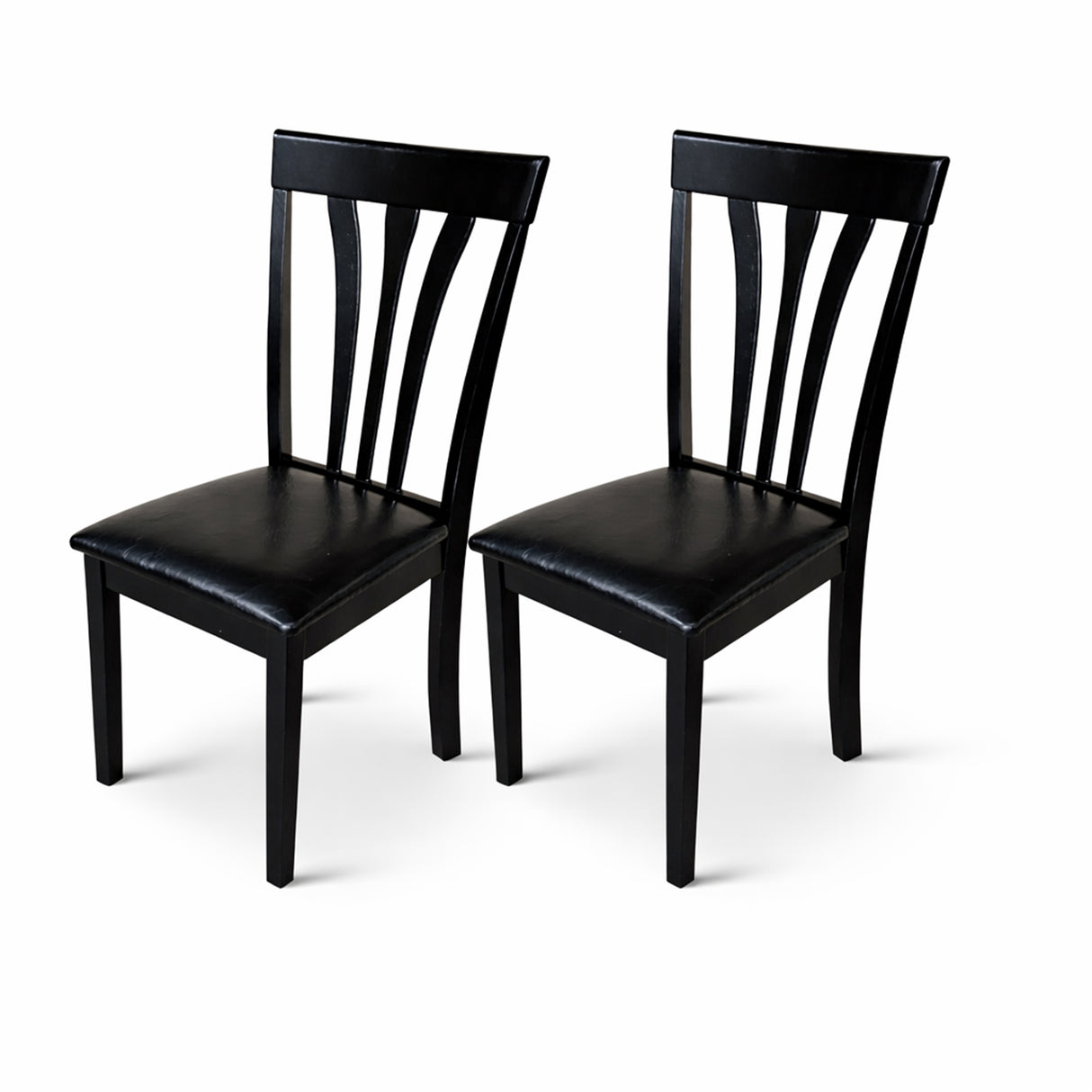 Modern Dining Chairs, Set of 2, Black Finish with Black PU Leather Upholstered Seats Solid Rubberwood