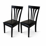 Modern Dining Chairs, Set of 2, Black Finish with Black PU Leather Upholstered Seats Solid Rubberwood