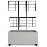 Smooth Rectangular Polystone Planter with Steel Trellis and Wheels, Gray