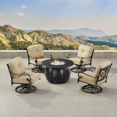 Black Aluminum Fire Table Set with Four Club Chairs - Sharicks