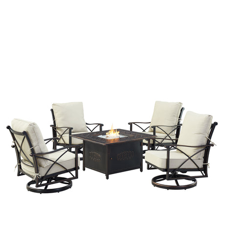 Black Aluminum Fire Table Set with Four Club Chairs - Sharicks