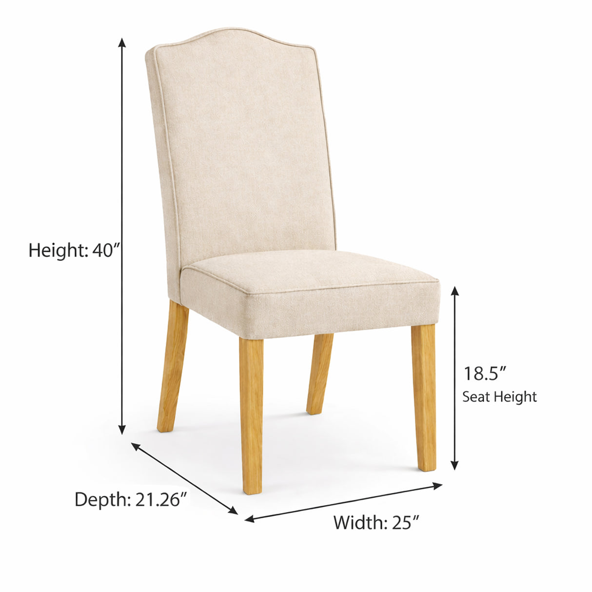 Modern Dining Chairs, Set of 2, Natural Finish with Light Beige Polyester Upholstered Seats Solid Rubberwood