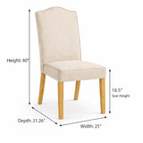 Modern Dining Chairs, Set of 2, Natural Finish with Light Beige Polyester Upholstered Seats Solid Rubberwood