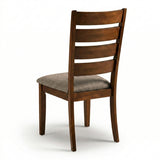 Traditional Dining Chairs, Set of 2, Dirty Oak Finish with Greige Polyester Upholstered Seats Solid Rubberwood
