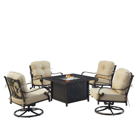 Black Aluminum Fire Table Set with Four Club Chairs - Sharicks