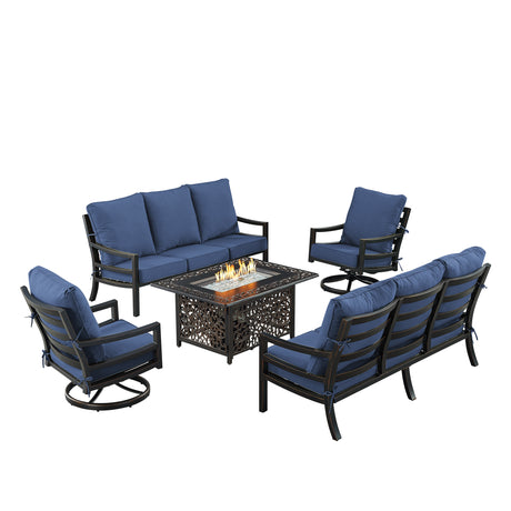 Black Aluminum Fire Table Set with Two Sofas and Two Club Chairs