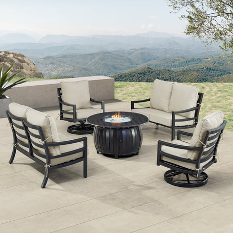 Black Aluminum Fire Table Set with Two Loveseats and Two Club Chairs - Sharicks