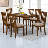 Modern 7-Piece 59 Inch Rectangular Dining Set, Dirty Oak Finish with Dark Beige Polyester Upholstered Chairs, Solid Rubberwood