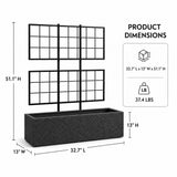 Rock Texture Rectangular Polystone Planter with Steel Trellis, Black