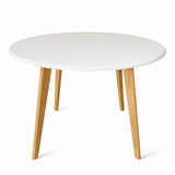 Modern 40.5 Inch Round Dining Table, White/Natural Finish Solid Rubberwood
