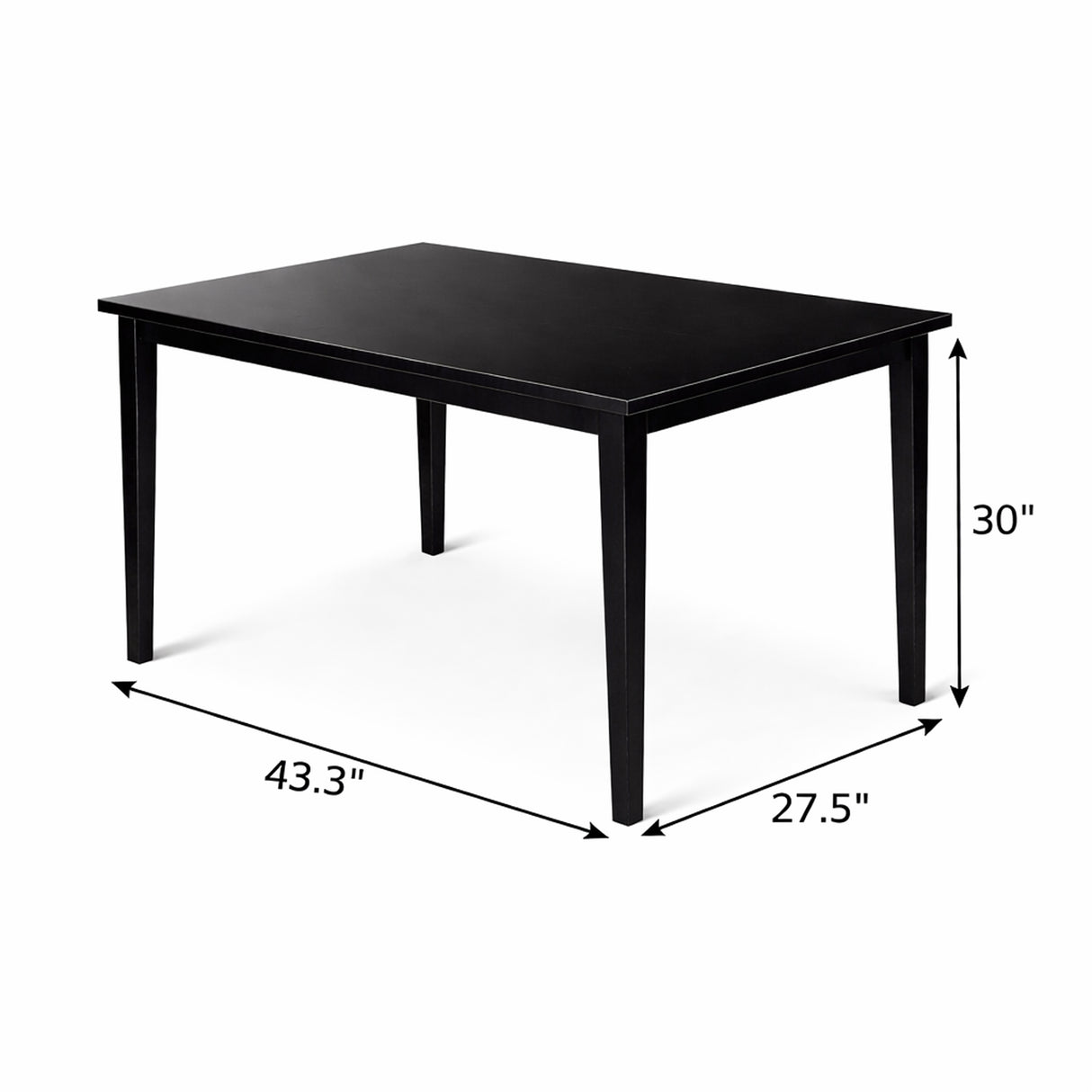 Traditional 5-Piece 43.3 Inch Rectangular Dining Set, Black Finish with Beige Polyester Upholstered Chairs, Solid Rubberwood