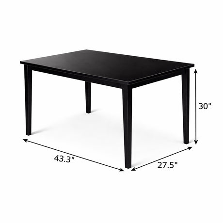 Modern 43.3 Inch Rectangular Dining Table, Black Finish Solid Rubberwood