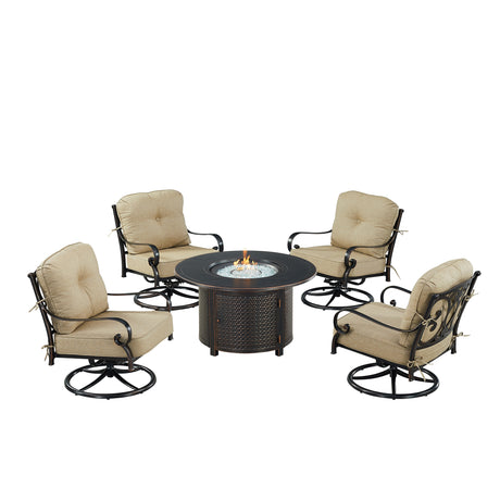 Black Aluminum Fire Table Set with Four Club Chairs - Sharicks