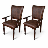 Traditional Dining Arm Chairs, Set of 2, Expresso Finish with Dark Brown PU Leather Upholstered Seats Solid Rubberwood