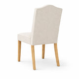 Modern Dining Chairs, Set of 2, Natural Finish with Light Beige Polyester Upholstered Seats Solid Rubberwood